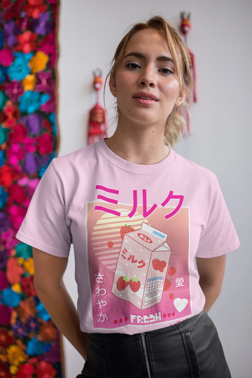 Pink Retro 90's Vaporwave Japanese Kawaii Strawberry Milk Shake Carton Anime Georgenotfound Fan Girl Or Boy Gamer/Gaming T-Shirt & Gift