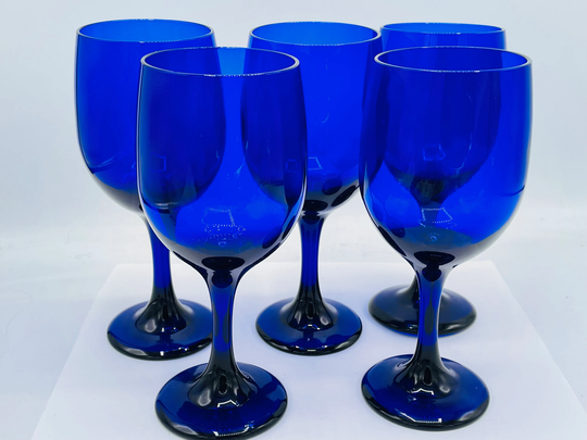 Vintage Set | 5 Cobalt Blue Wine Goblets Great Condition - 10 Ounces