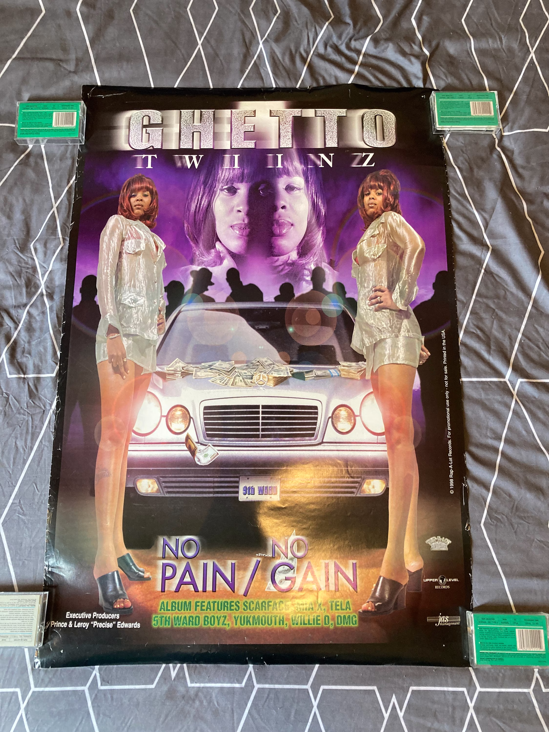 Vintage - Getto Twins 1998 No Pain Promo Poster Rap A Lot Records