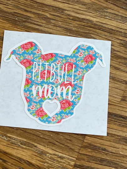 Pitbull Mom Floral Laptop Sticker Decal, 2x1.5