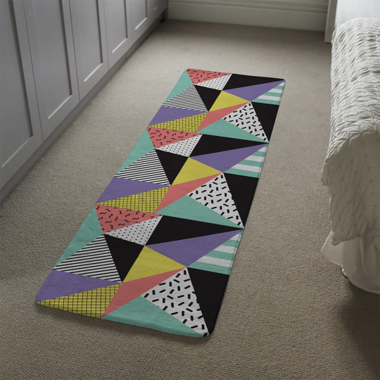 Krieg Retro Themed Designer Shaggy Green/Black/Purple Rug