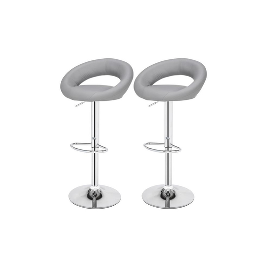 (Gray) 2 Bar Stools Leather Chair Breakfast Chairs Swivel Lift Kitchen Cushioned