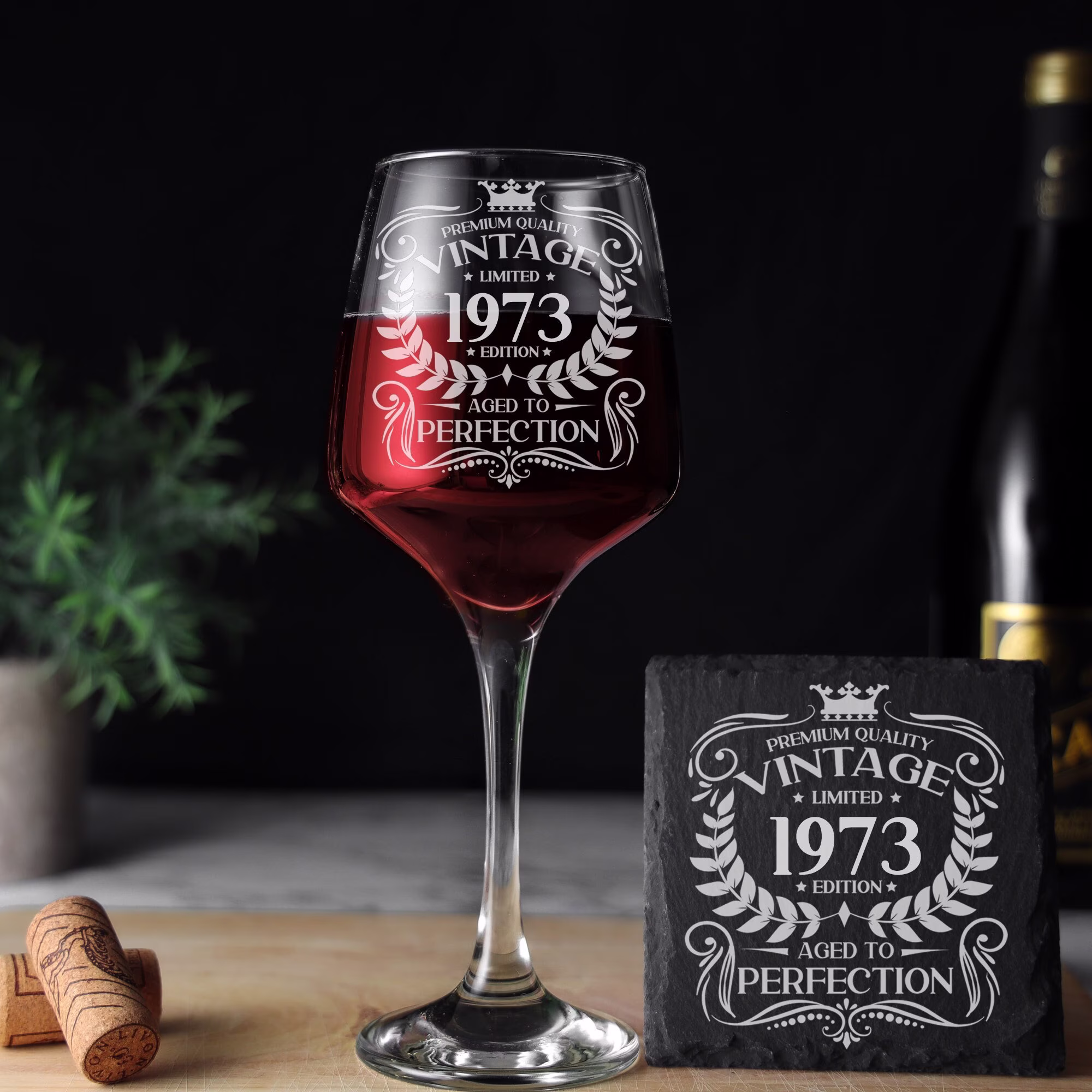 Vintage 1973 Engraved Wine Glass - 50Th Birthday Aged To Perfection 50 Year Old Gifts Red White Rose & Coaster Set