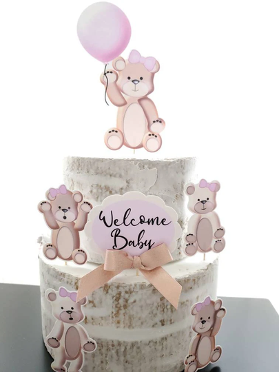Teddy Bear Girl Set Paper Cake Toppers