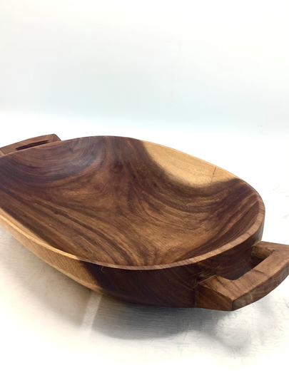 Very Large Carved Wooden Bowl With Twin Handles/Rustic Table Server Fruit Trough Hand-Made Mid-Century Display Piece