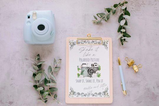 Printed Personalised Polaroid Camera Wedding Guest Book Sign, Gold Photo Booth Baby Shower, Hen Party