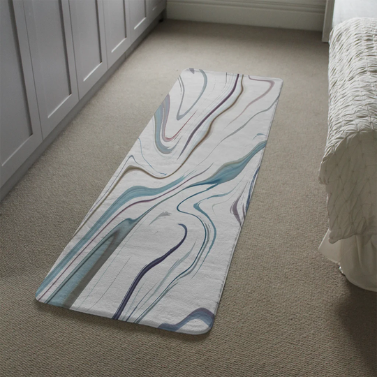 Lamothe Rippled Marble Designer Shaggy Off-White/Blue Rug