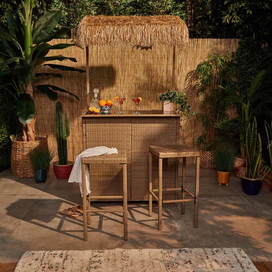VonHaus Bar Set Steel Frame and Rattan Outer Material