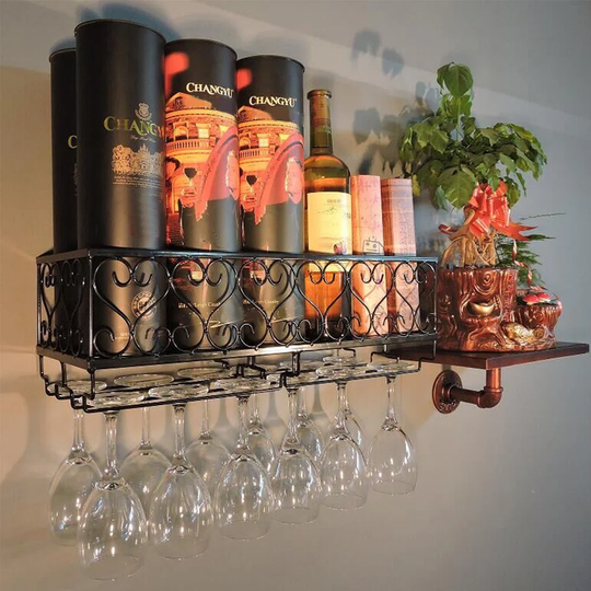 Theobald 10 Bottle Wall Mounted Wine Bottle & Glass Rack