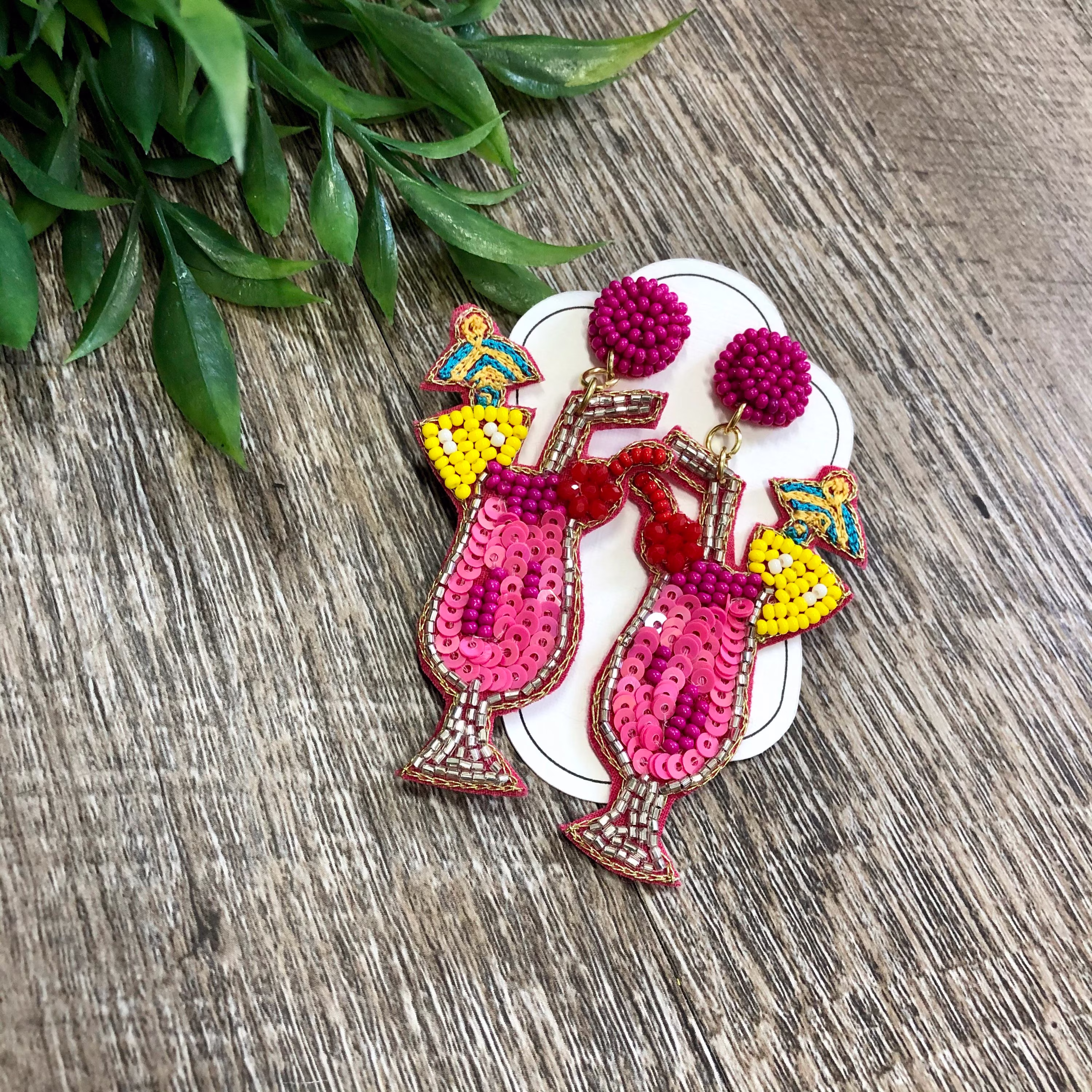 Cocktail Glass Seed Bead Earrings Summer Alcohol Drinks Daiquiri Party
