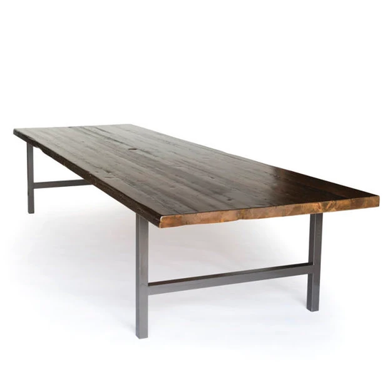 Farm Wood Office Table With Steel H Base & 1.5