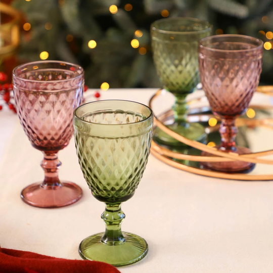Wine Glass Set Mix & Match Vintage Style Baroque Embossed Red/White/Rosé Water Cocktail Goblet Dishwasher Safe Glassware 270Ml