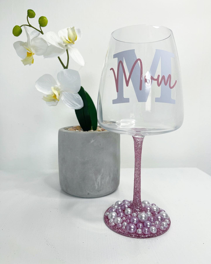 Personalised Pink Beaded Glitter Wine Glass
