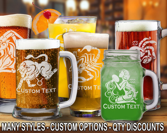Glb Zodiac Horoscope Beer Glasses | One with Free Customization