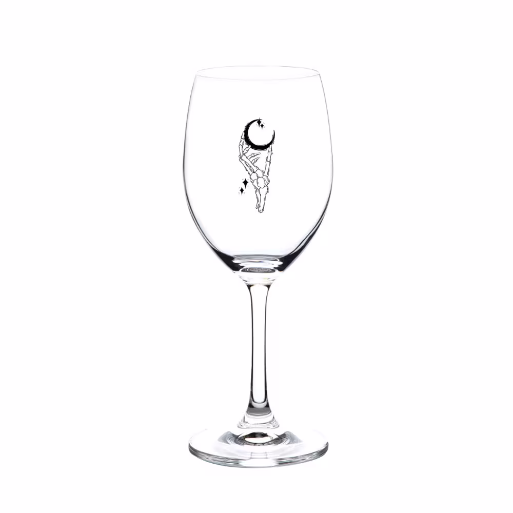 Gothic Crescent Moon & Skeleton Hand Wine Glass