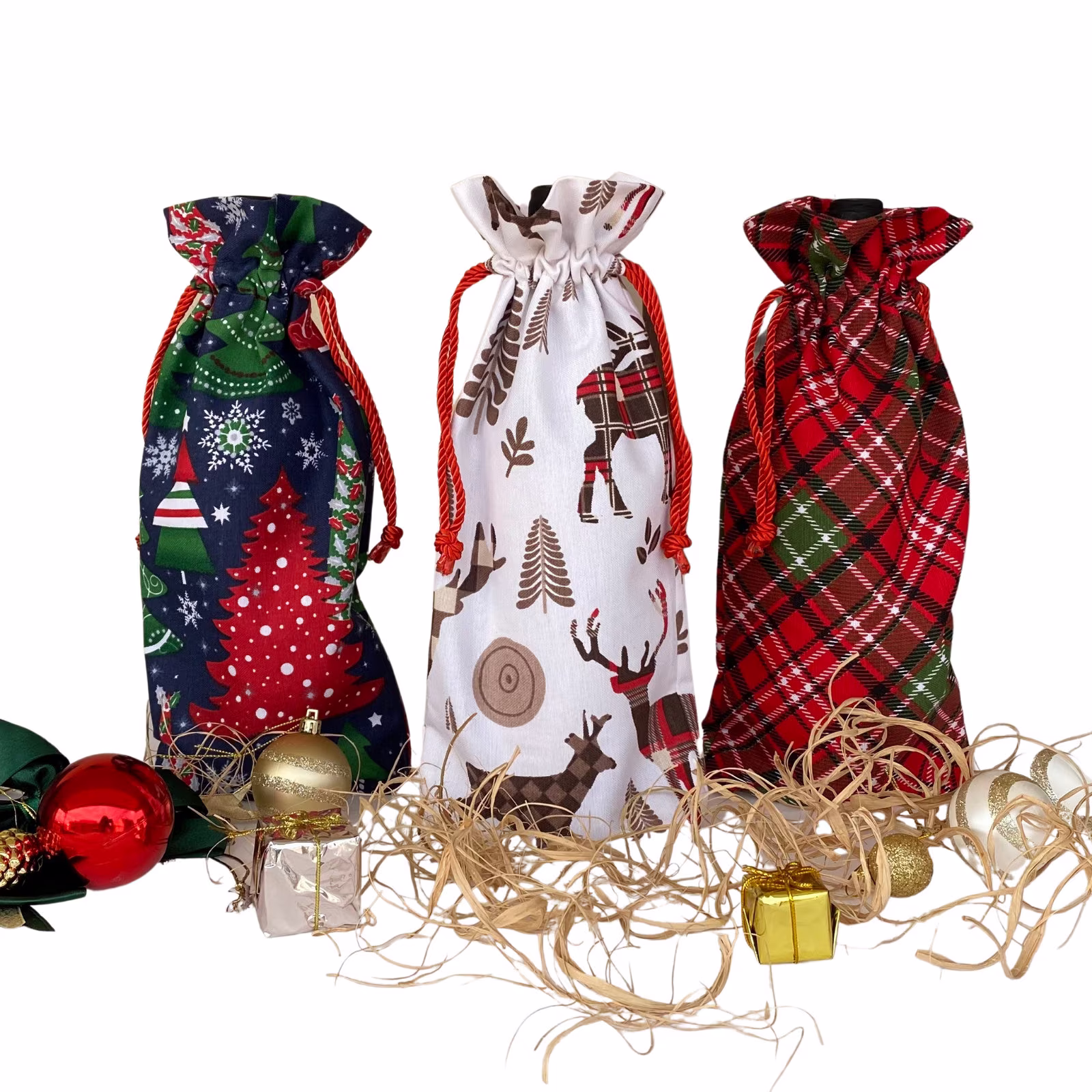 Wine Bottle Gift Bags Reusable Fabric Pouch Christmas Holiday