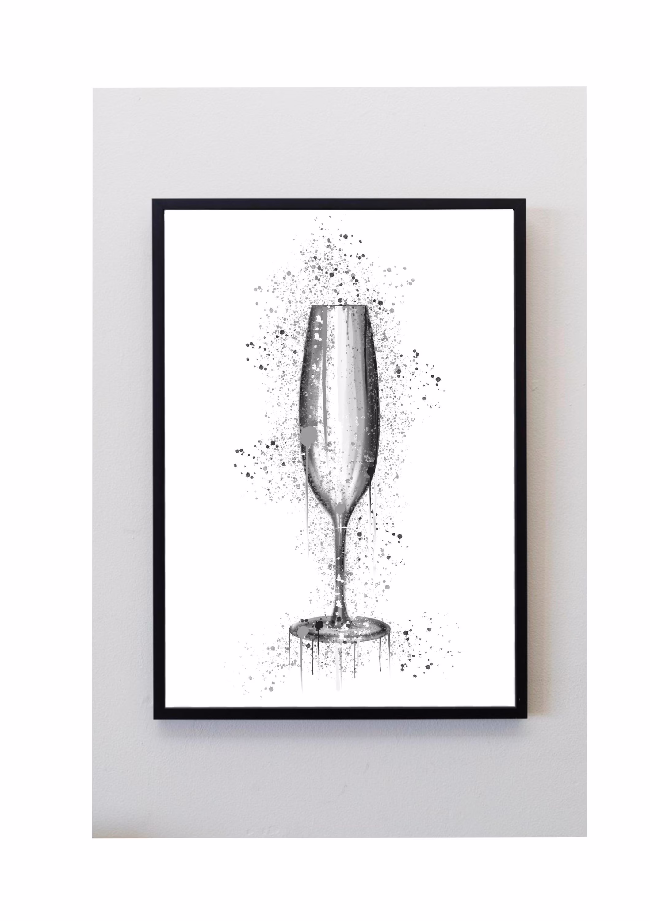 Grey, Champagne, Prosecco, Glass, Splatter, Wall Art, Print, Unframed