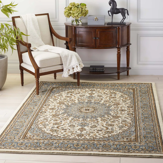 Timeless Aviva Traditional Oriental Tufted Ivory/Blue Rug