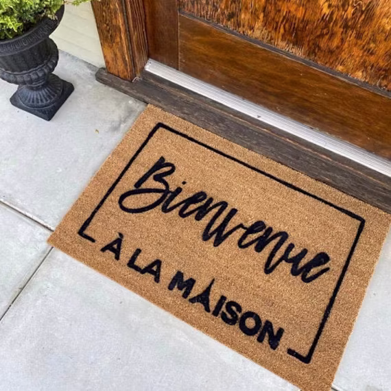 Bienvenue A La Maison Eiffel Tower Doormat, Flocked Coir Door Mat, France French Outdoor Welcome Custom Personalized Gift