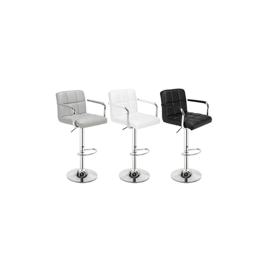 (White) 2x Bar stools Adjustable Swivel Kitchen Pub Leather Barstool with Arm