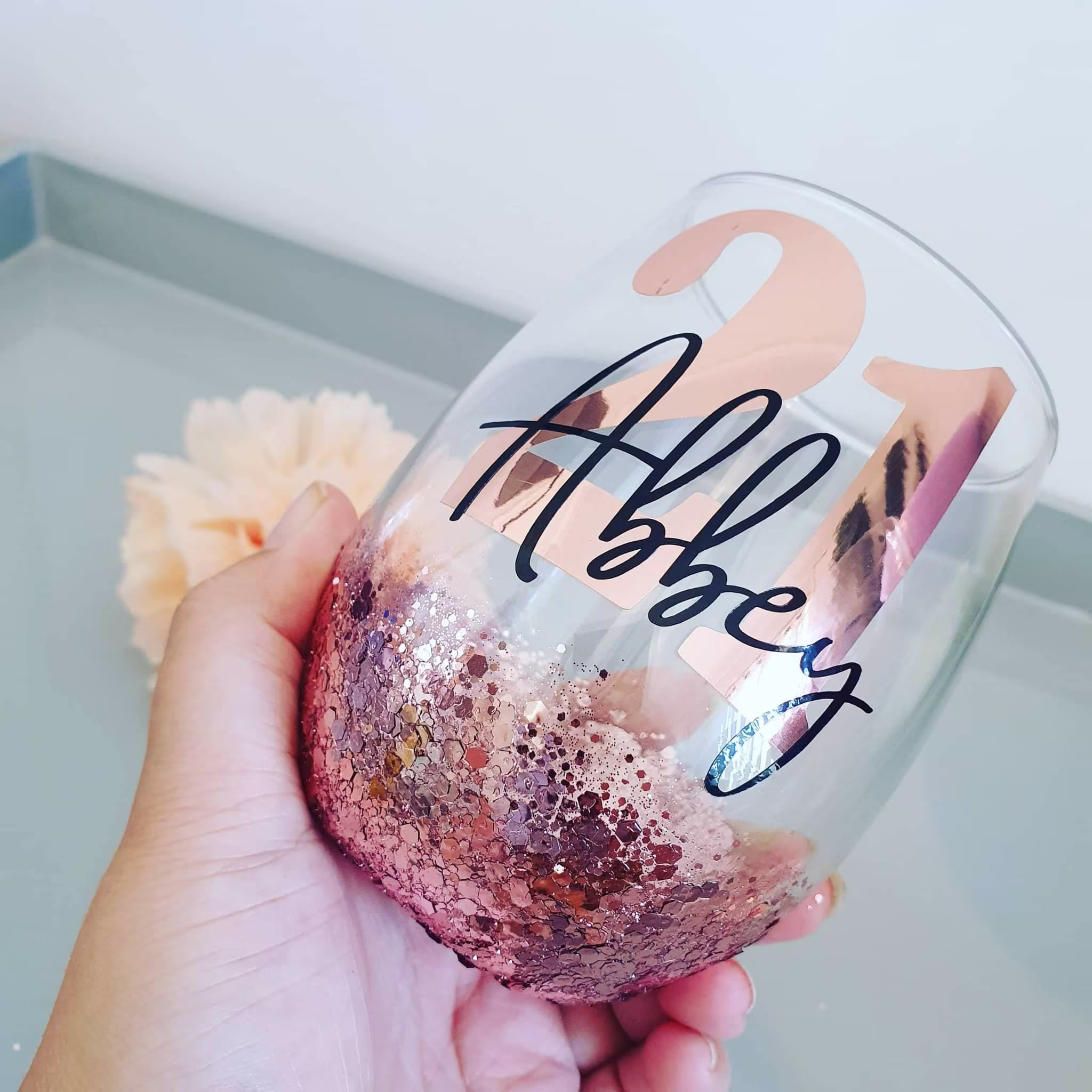 Personalised Chunky Glitter Wine Glass, 18Th, 21St, 30Th, 40Th, 50Th, 60Th 70Th Birthday Keepsake, Gift For Her, Daughter Present, Stemless