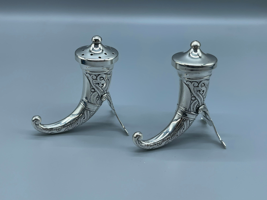Rare Norway Theodor Olsens Vintage Sterling Silver Viking Horns Cruet Set 34.4G