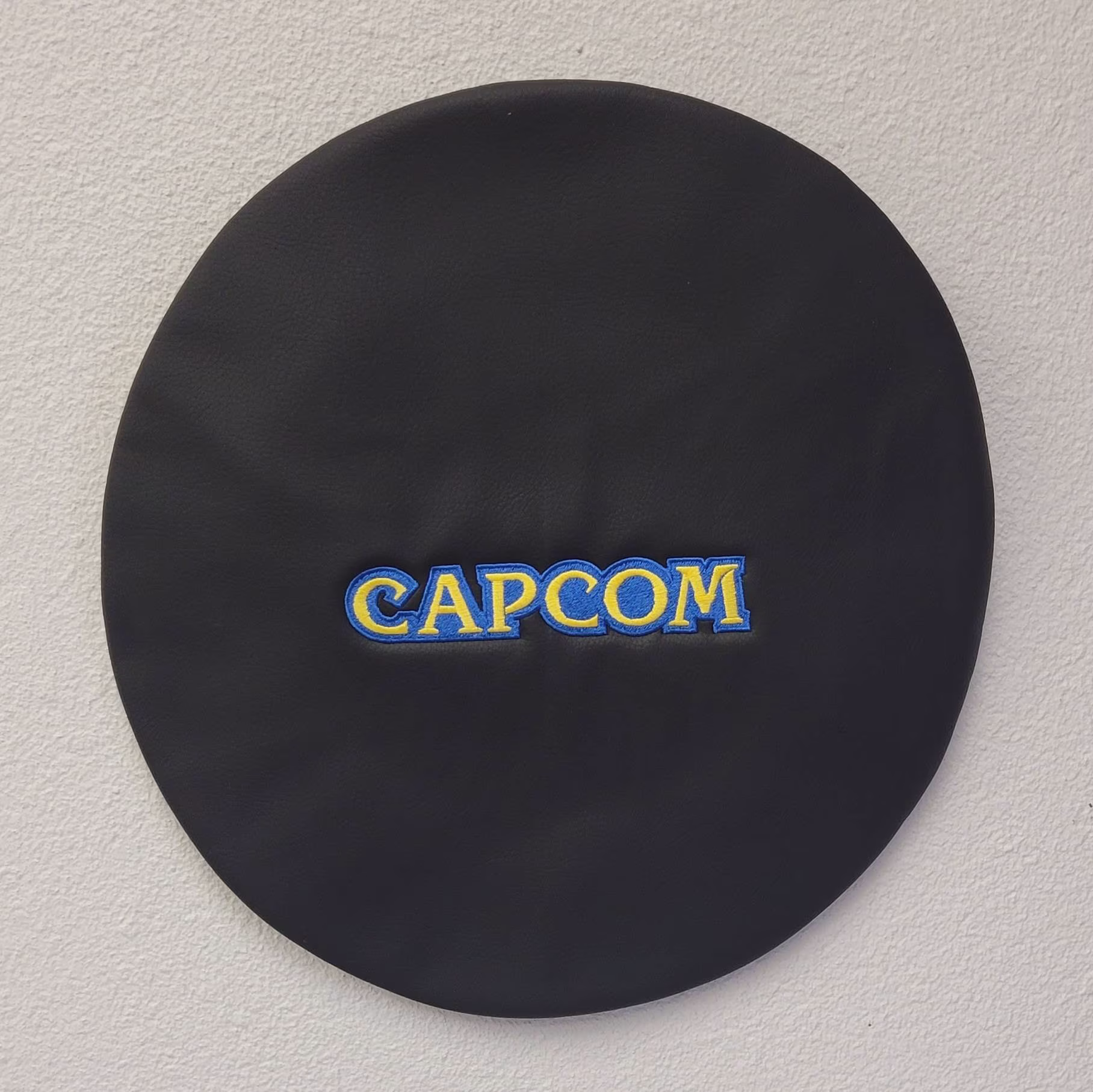 Arcade Bar Stool Cover Black Leather Slip On Custom Embroidery Capcom Cover Only