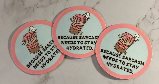 Coffee & Sarcasm 5 Pack Laminated Waterproof Stickers | Decals For Laptops, Cellphones, Journals