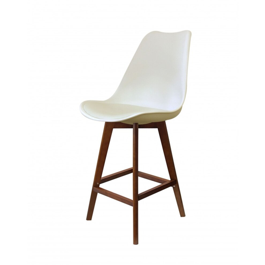 Fusion Living Soho Vanilla Plastic Bar Stool with Dark Wood Legs
