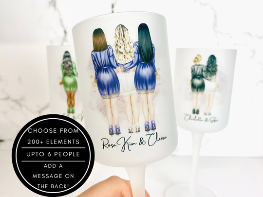 Personalised Bridesmaid Wine Glass - Upto 6 People Glitter Effect Gift For Bridesmaid, Proposal Gift, Hen Party