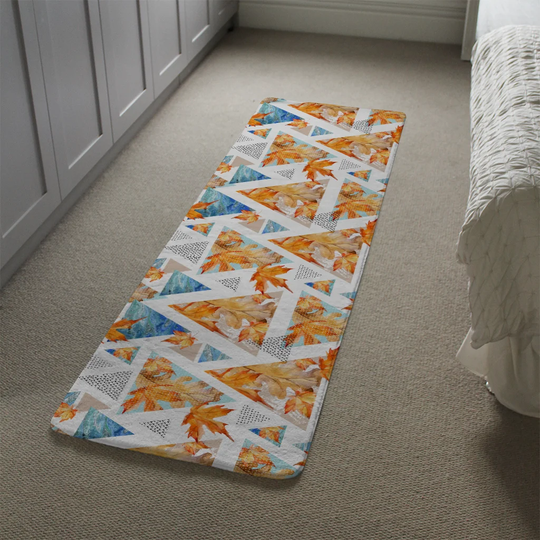 Keeling Autumn with Maple Leaves Designer Shaggy Orange/Blue Rug