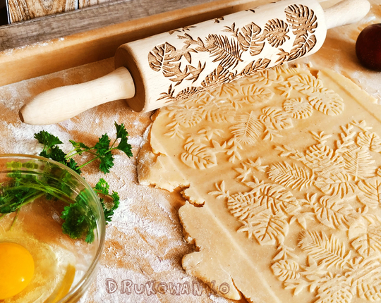 Monstera Flower Cream Rolling Pin Embossed, Cookies, Cookie, Roller, Laser Engraved, Gift, Christmas, Fondant, Dought, Biscuit, Pastry