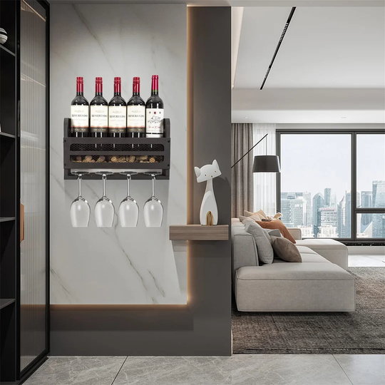 Tichenor 5 Bottle Wall Mounted Wine Bottle & Glass Rack