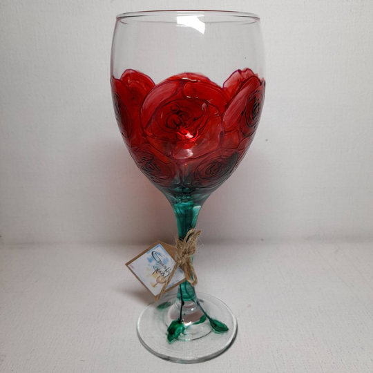 Red Rose's, Rose's Are , Wine Glass, Hand Painted | Can Be Personalised For Free Unique, Perfect Gift To Order Her Him