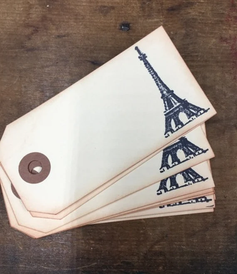 Paris Place Cards 10 Eiffel Tower Hand-Stamped Placecards Vintage Style Wedding