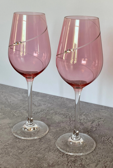 Pair Of Portmeirion Auris Pink White Wine Glasses