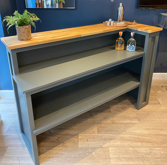 Large Bar, Man Cave Bar, Gin Cocktail Wine Home Garden Room Pub L-Shape Solid Oak Worktop