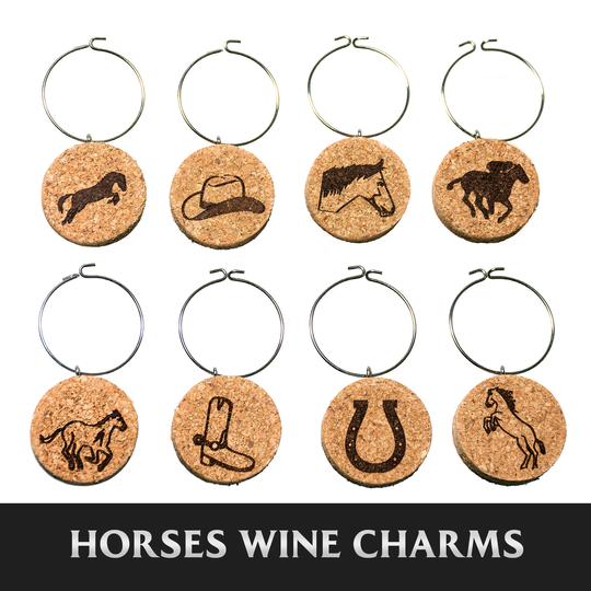 Horse Wine Charm Set - Theme | Set Of 8 Cork Glass Charms Lover Gift, Hostess Unique Gift