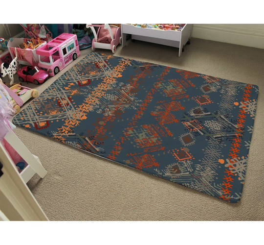 Harvey Ethnic Boho Distressed Pattern Designer Shaggy Blue/Orange Rug