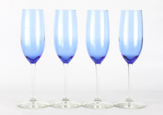 Vintage Blue Champagne Glassware, Cobalt Blue, Blue, Champagne, Set Of 4