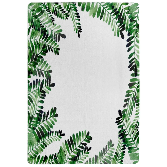 Penrod Botanical Leaves Designer Shaggy White/Green Rug
