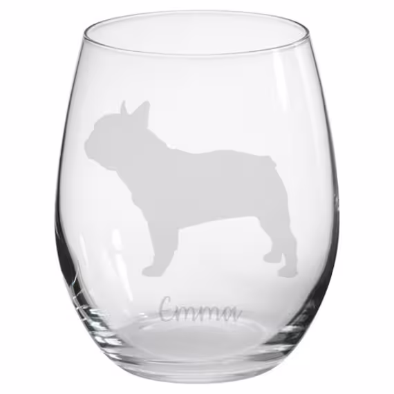 Personalised French Bulldog Engraved Stemless Glass, Bulldog Gift, Christmas, Gin Dog