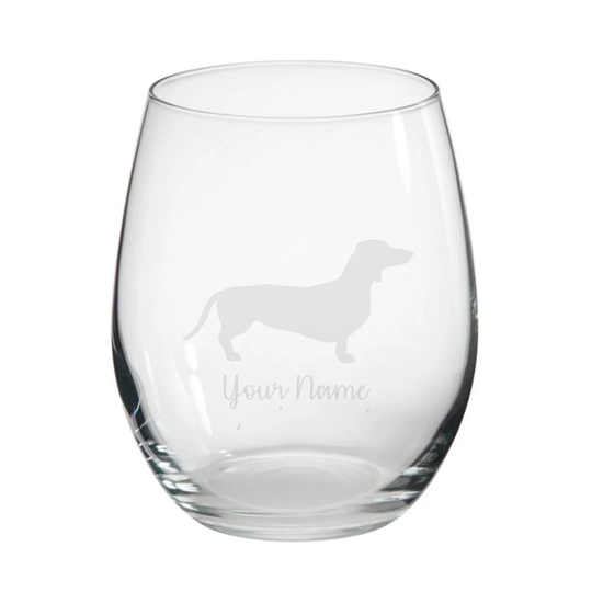 Personalised Dachshund Engraved Stemless Glass, Sausage Dog Gift, Gift, Wine Gin, Dog Gin