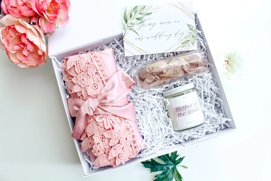 Personalized Mother Of The Bride/Groom Proposal Box in White | Bridesmaid Gift Set| Custom Champagne Glass Dusty Rose Robe With Candle