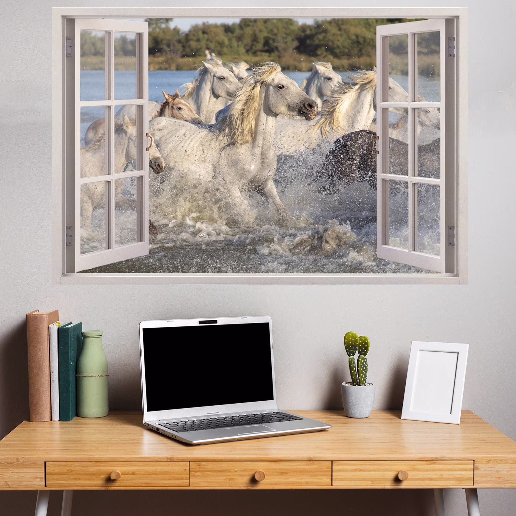 Wild Horses Running River Wall Mural Sticker Poster Decal Room Office Nursery Decor Id142