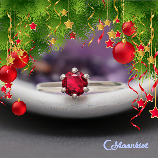 Classic Ruby Solitaire Ring, Sterling Silver Engagement July Birthstone Gemstone Ring | Moonkist Designs