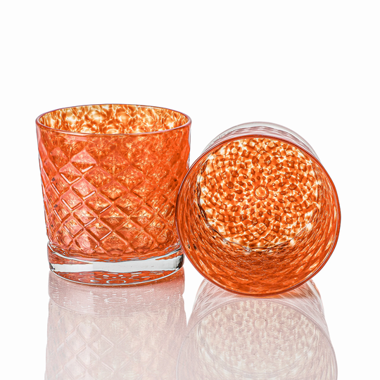 Candy Apple Red Mindala Glass Set Of 6 - Hand Blown Scotch Glasses, Made Whiskey Tasting Glasses