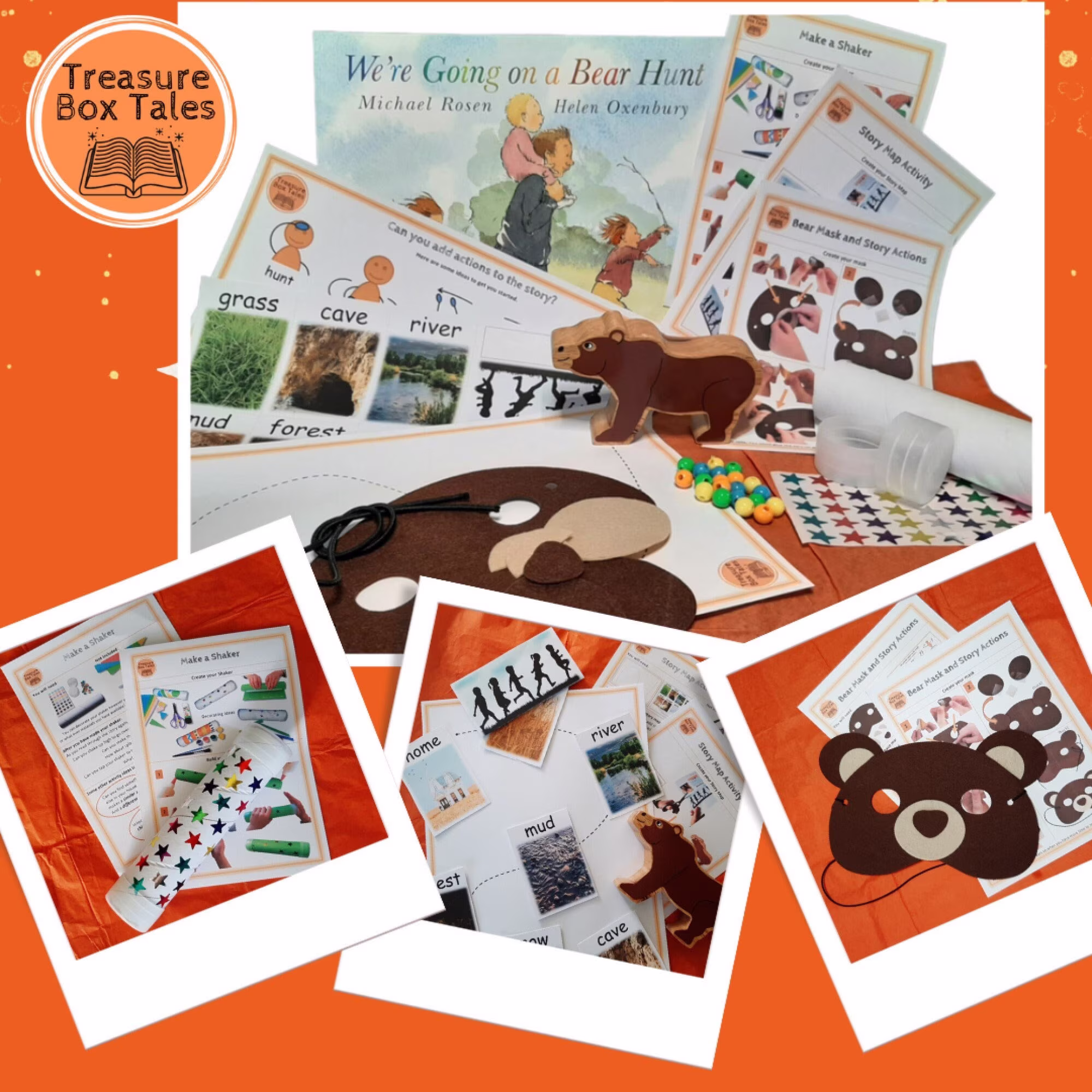 We're Going On A Bear Hunt Treasure Box Personalised Children's Activity & Craft Kits Gift Set With Wooden Bear & Optional M. Rosen Book