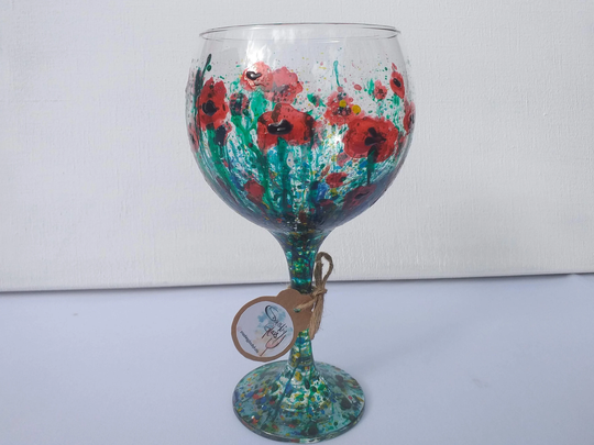 Poppy Parade, Hand Painted Gin Glass | Can Personalise Unique, Perfect Gift Painted To Order For Her Him