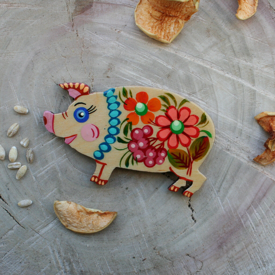 Funny Pig Fridge Magnets - Lacky Charm Animal Wooden Figures -Piggi Small Gifts Handmade Lovely Ukrainian